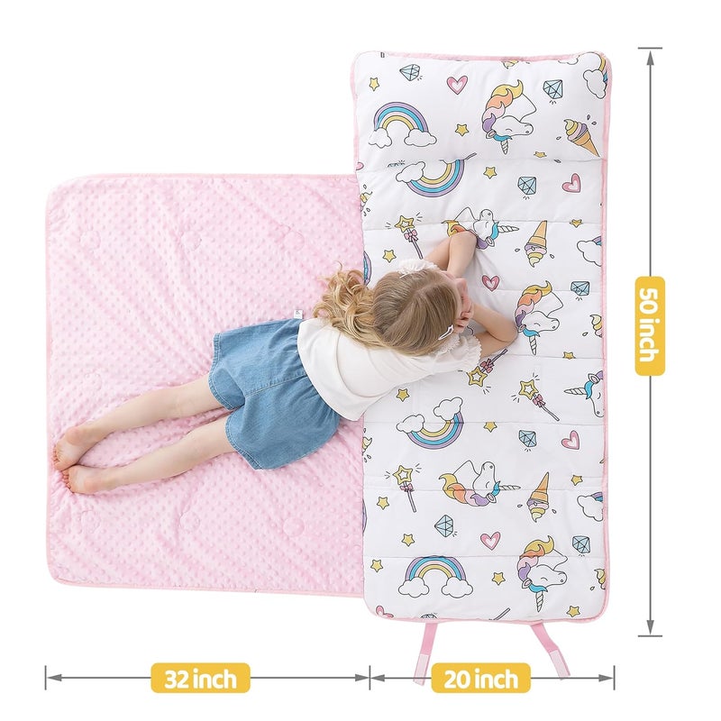 Viviland Toddler Kid Nap Mat for Preschool, White Unicorn Slumber Bag, Daycare Sleeping Bag with Pillow and Blanket, Kindergarten Sleep Mat - Image 2